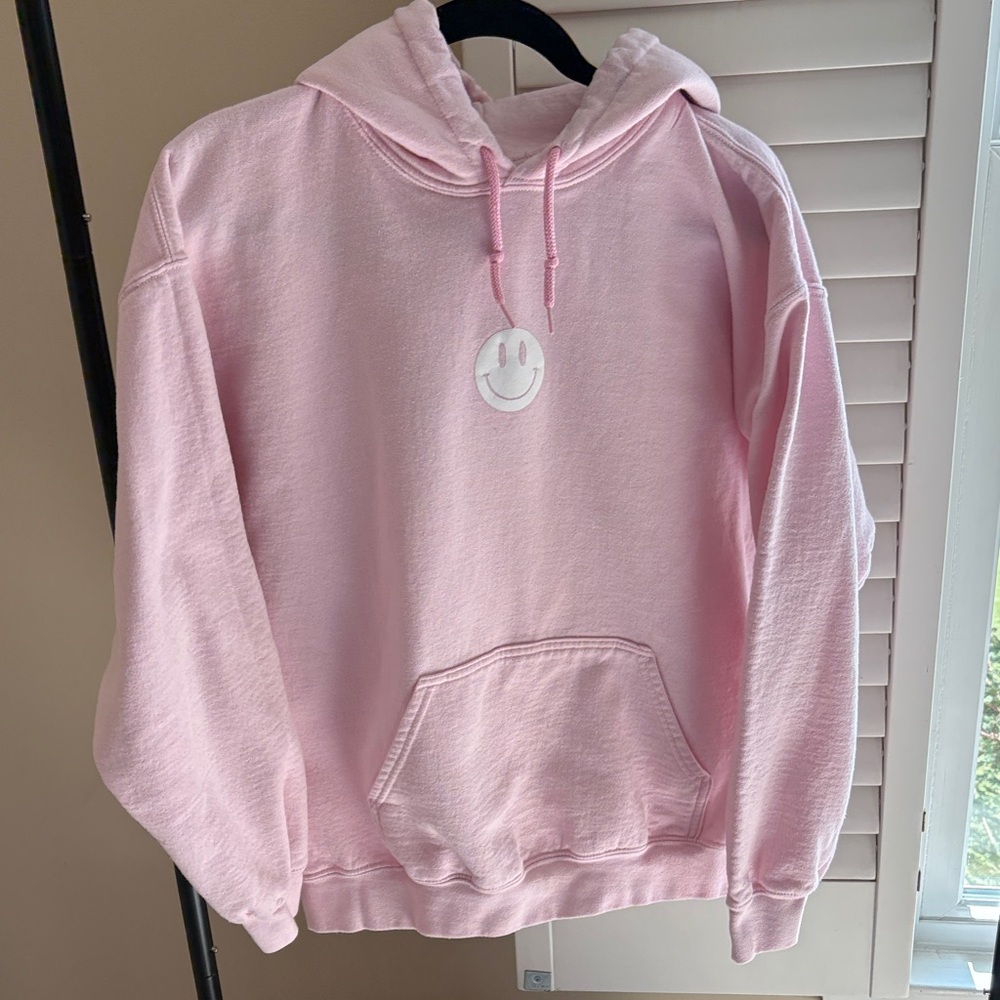Pink Hooded Smile Pullover Sweatshirt - Women